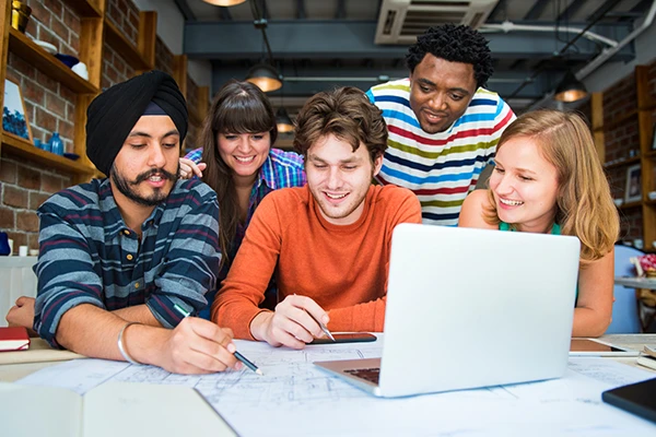 Students collaborating on campus