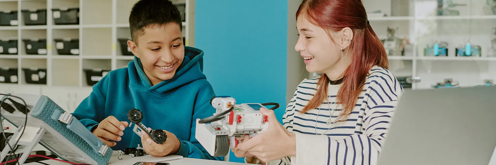 Students working on robotics projects