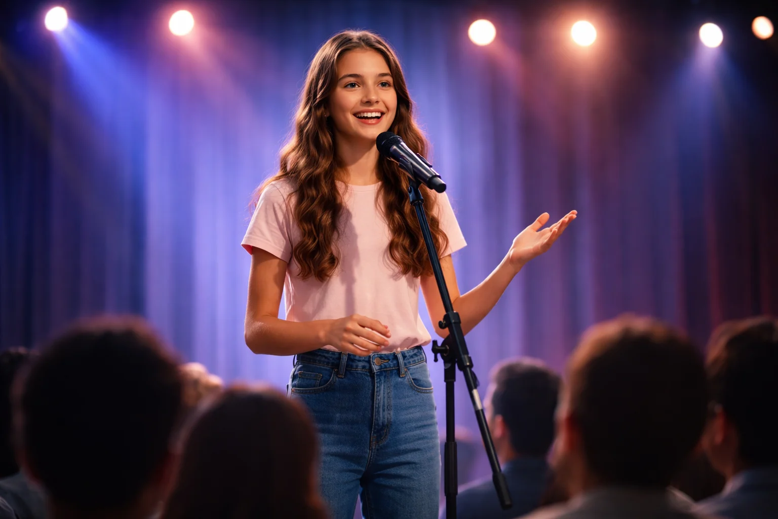 Children participating in STEM speech debate
